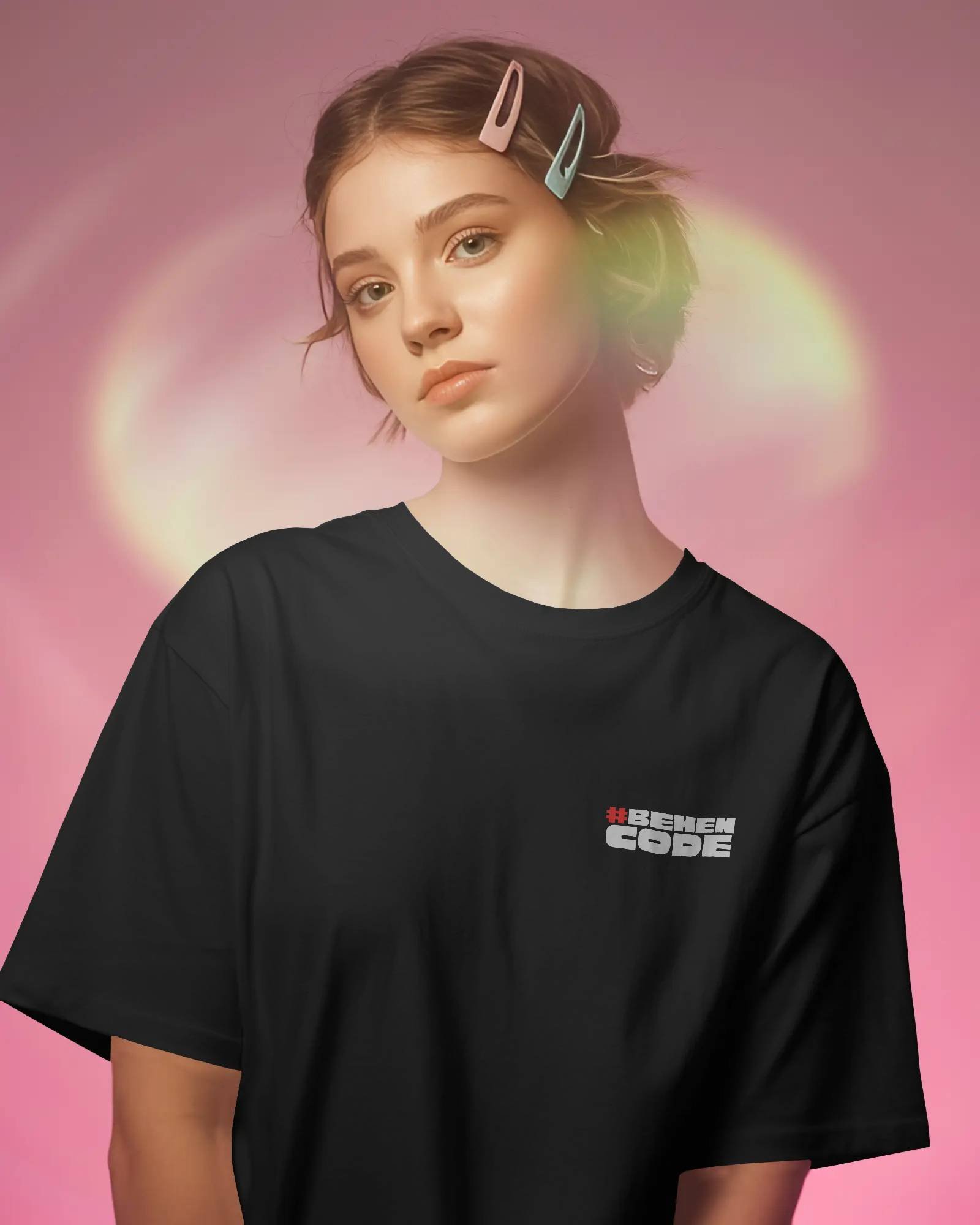 Womens BEHENcode sisterhood graphic t-shirt gift for best friends in 240 GSM French Terry cotton